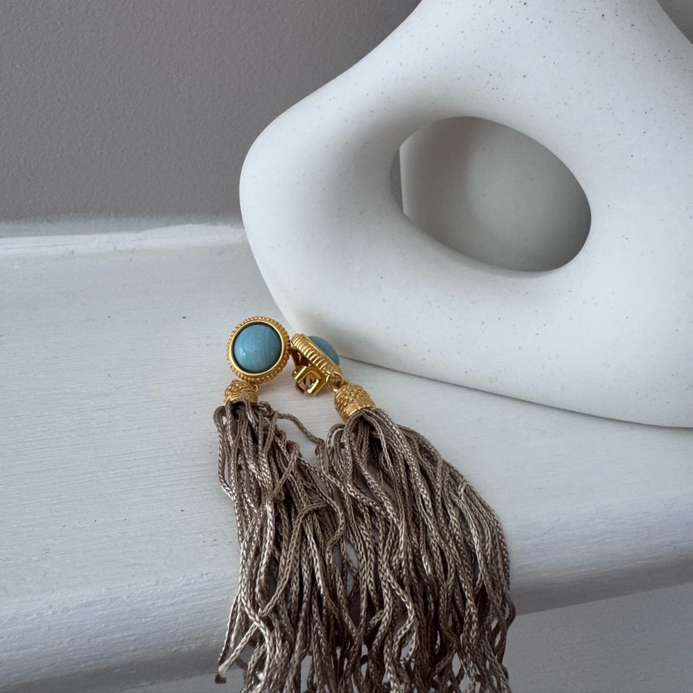 Ben Amun Chic Gold and Blue Tassel Earrings